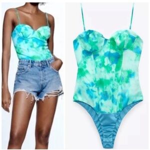 Zara Satin Tie Dye Bustier Style Underwire Cup Bodysuit